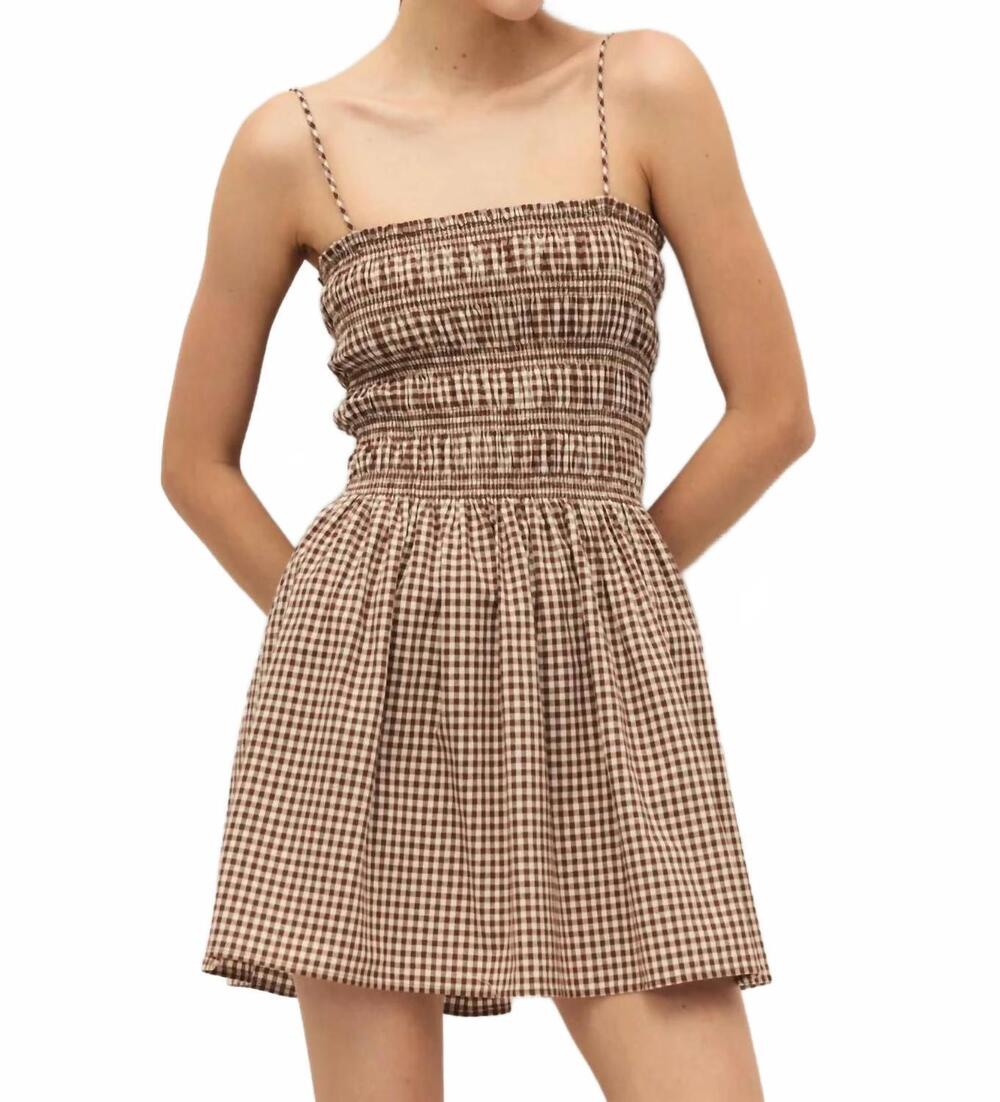 NEW ELODIE yuki mini dress in brown gingham